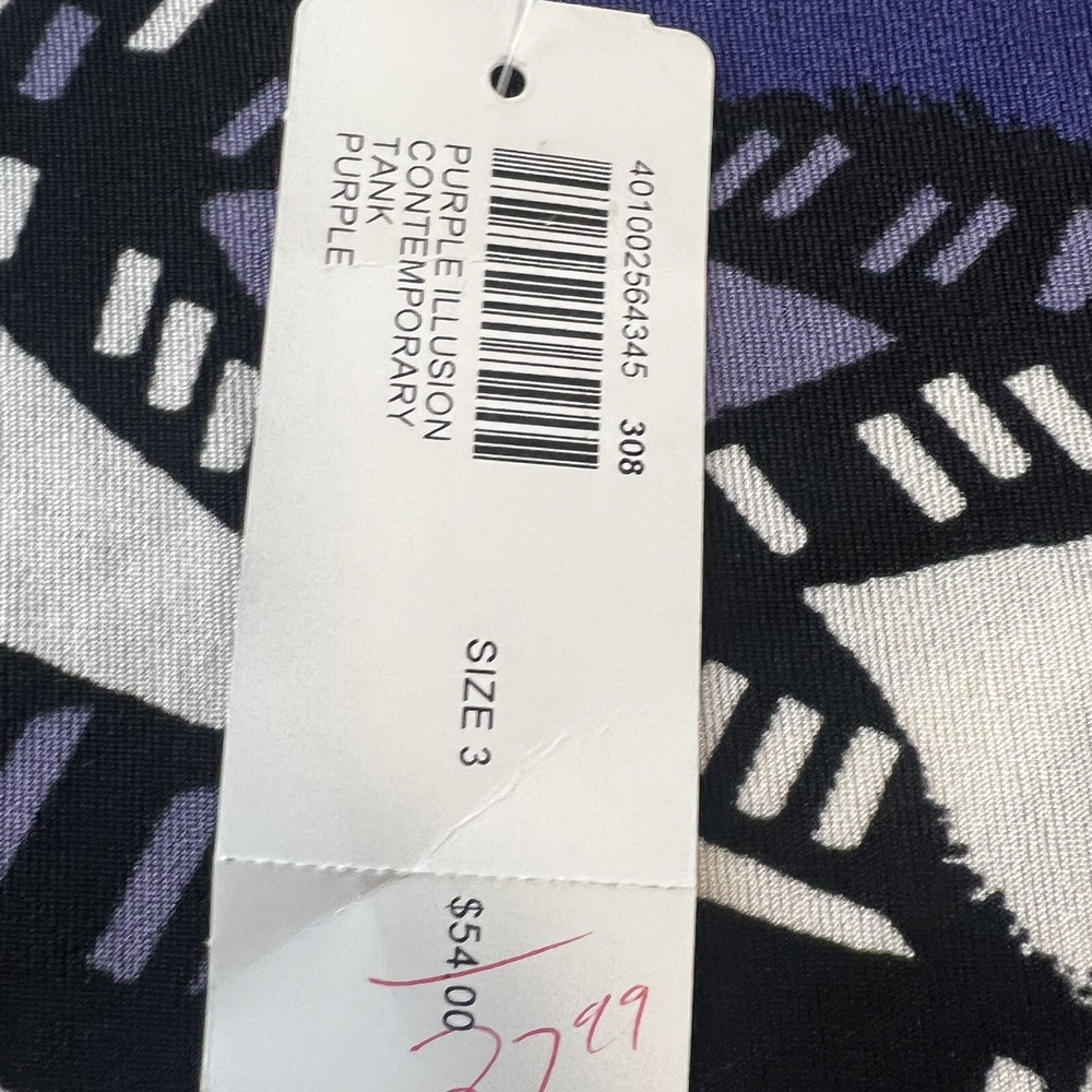 Chicos Travelers Tank Top Womens Size 3‎ Purple Black Geometric Sleeveless - Picture 10 of 11